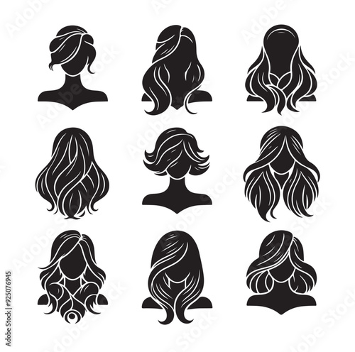 women wigs hairstyle silhouette vector illustration