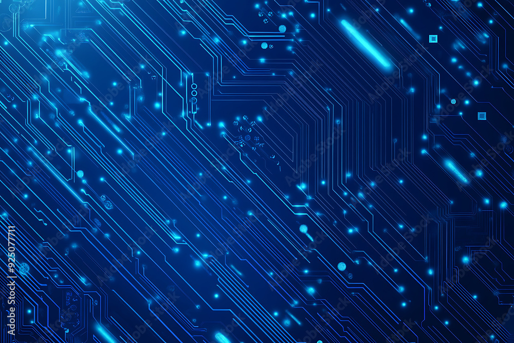 Futuristic vector illustration of a blue circuit board with intricate digital tech elements, perfect for advanced technology backgrounds.