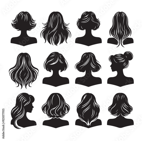 women wigs hairstyle silhouette vector illustration