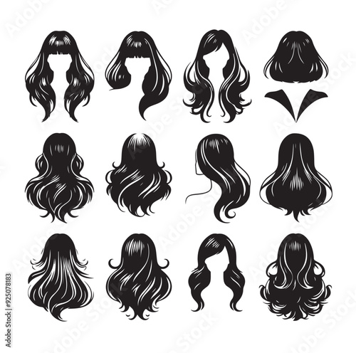 women wigs hairstyle silhouette vector illustration
