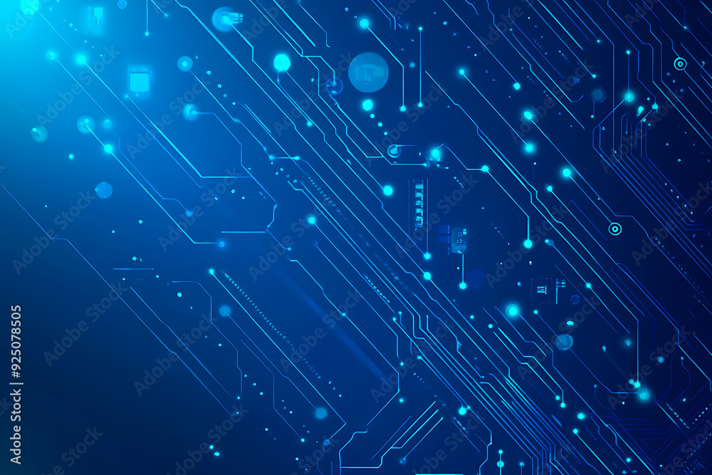 Futuristic vector illustration of a blue circuit board with intricate digital tech elements, perfect for advanced technology backgrounds.