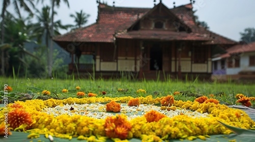 Floral Offering at a Traditional Kerala House photo