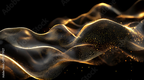 Floating 3d analog digital geometrical waves in gold color