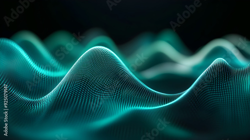 Floating 3d analog digital geometrical waves in teal gradient
