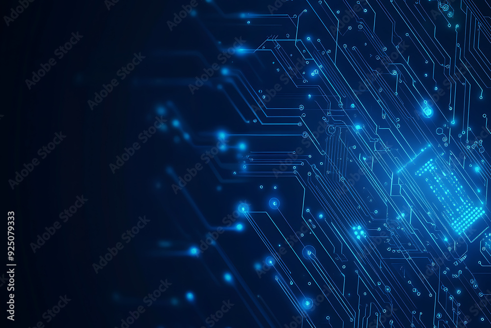 Fototapeta premium Futuristic vector illustration of a blue circuit board with intricate digital tech elements, perfect for advanced technology backgrounds.