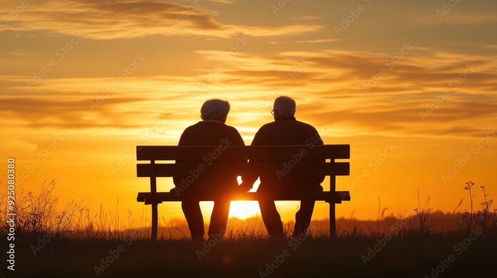 Elderly Couple Sitting on Bench at Sunset
Elderly Couple Sitting on Bench at Sunset