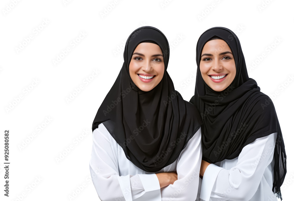 two woman arab middle eastern portrait with hijab isolated on white or transparent png two woman arab middle eastern portrait with hijab isolated on white or transparent png