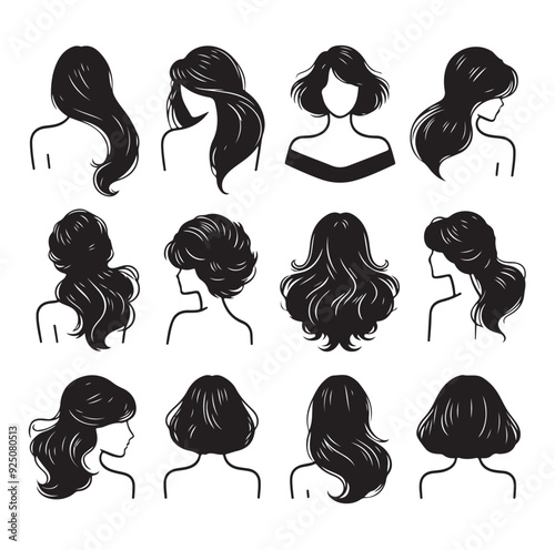women wigs hairstyle silhouette vector illustration