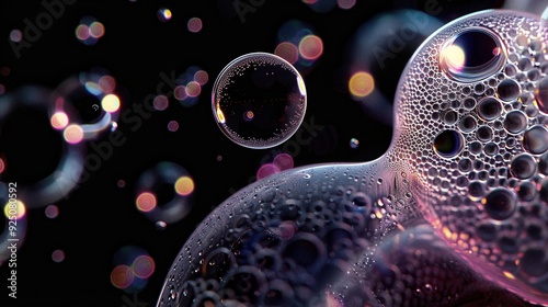 Beautiful bright colorful soap bubbles on black background