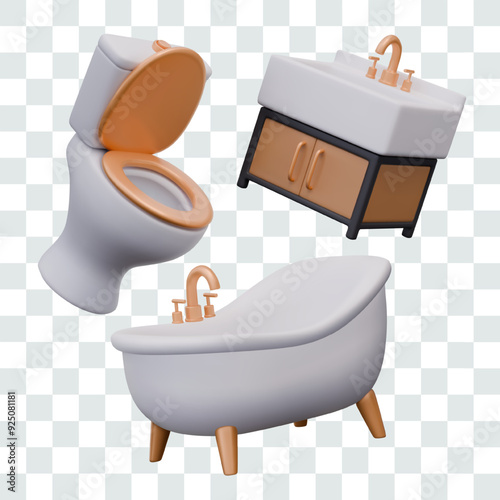 Set of realistic plumbing fixtures. Isolated interior elements for modern bathroom