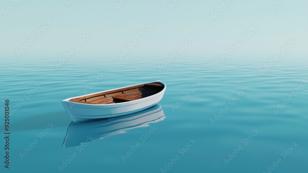 Naklejka premium A small white boat sits in the middle of a large body of water