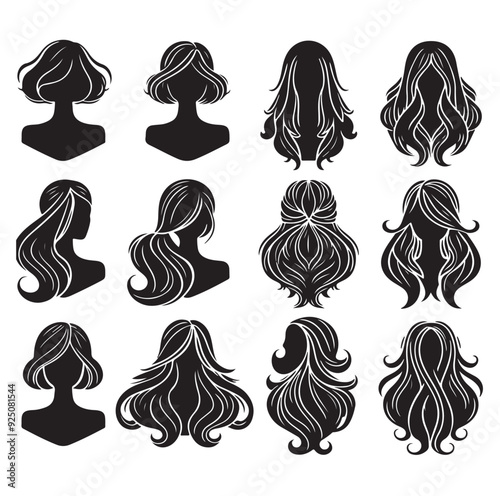 women wigs hairstyle silhouette vector illustration