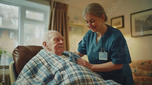 Wallpaper Mural Nurse Caring for Elderly Man with Blanket
 Torontodigital.ca