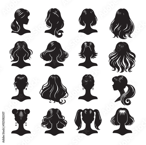 women wigs hairstyle silhouette vector illustration