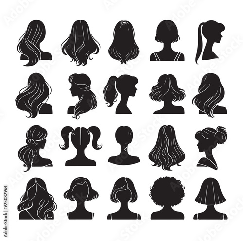 women wigs hairstyle silhouette vector illustration