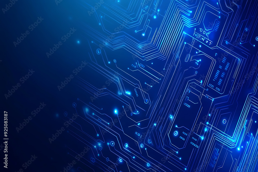 Futuristic vector illustration of a blue circuit board with intricate digital tech elements, perfect for advanced technology backgrounds. Futuristic vector illustration of a blue circuit board with intricate digital tech elements, perfect for advanced technology backgrounds.