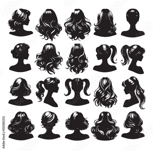 women wigs hairstyle silhouette vector illustration