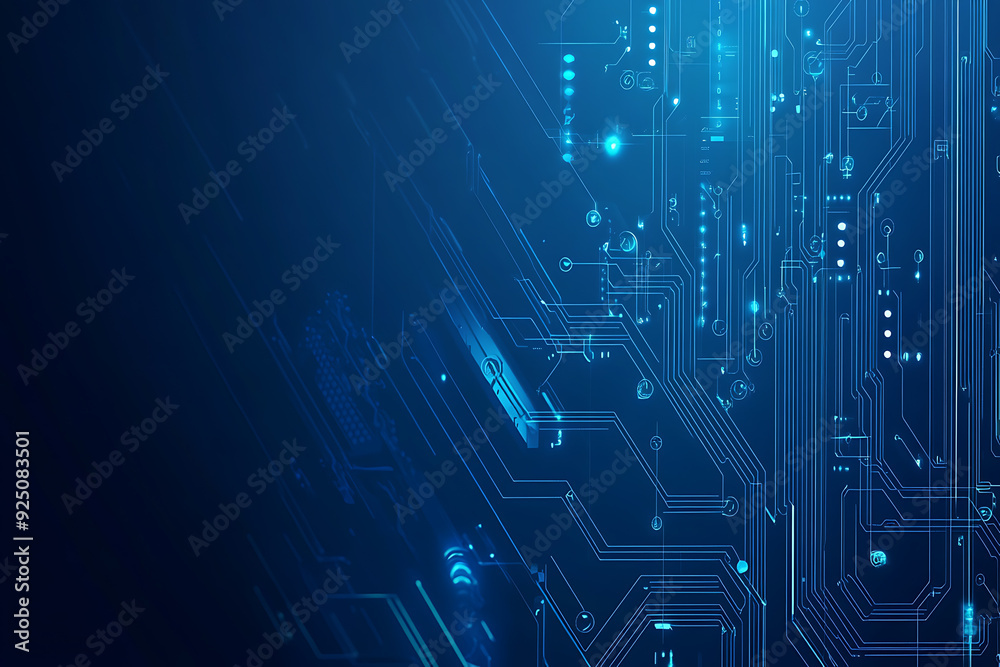 Futuristic vector illustration of a blue circuit board with intricate digital tech elements, perfect for advanced technology backgrounds. Futuristic vector illustration of a blue circuit board with intricate digital tech elements, perfect for advanced technology backgrounds.