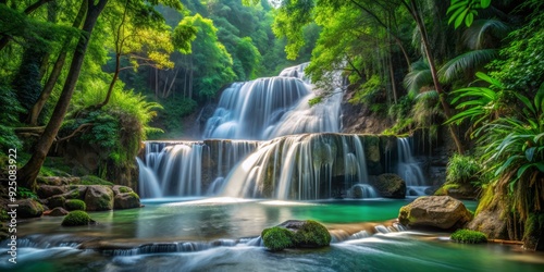 Rainforest waterfall cascading water jungle sound