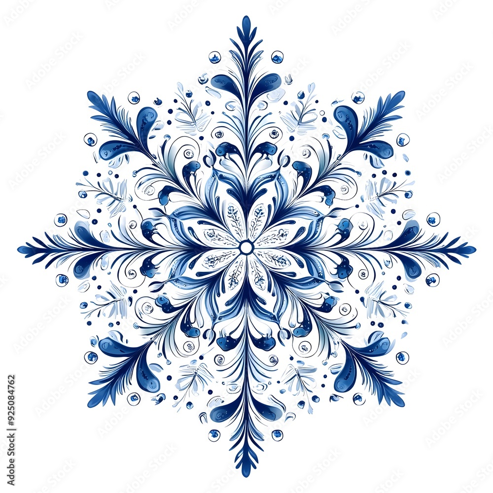 Fototapeta premium Intricate Snowflake Art with Elegant Geometric Patterns on Plain White Background