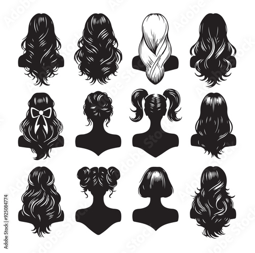 women wigs hairstyle silhouette vector illustration