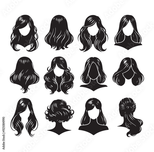 women wigs hairstyle silhouette vector illustration