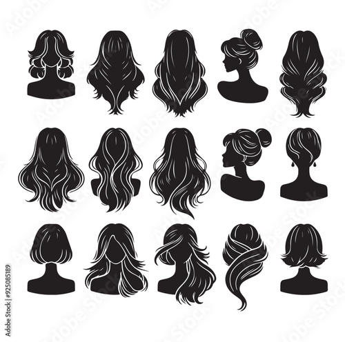 women wigs hairstyle silhouette vector illustration