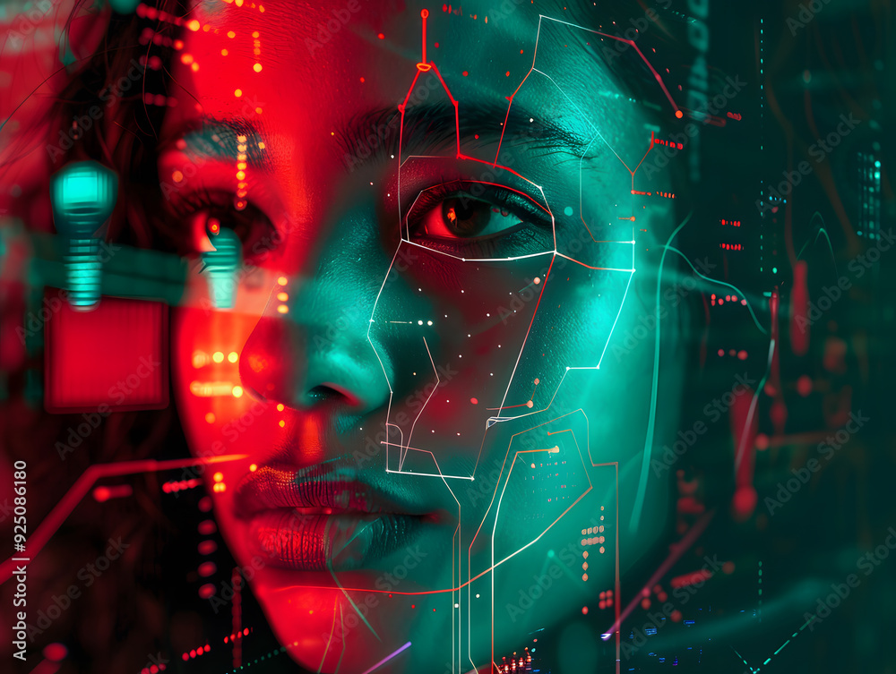 Futuristic portrait of a Latina girl or artificial intelligence face