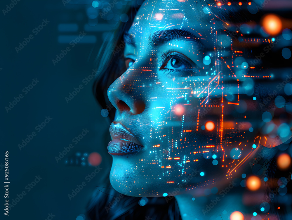 Futuristic portrait of a Latina girl or artificial intelligence face Futuristic portrait of a Latina girl or artificial intelligence face
