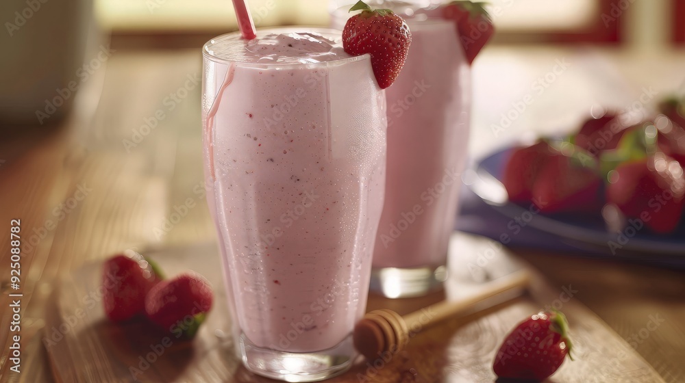 Strawberry Milkshake with Fresh Strawberries Strawberry Milkshake with Fresh Strawberries