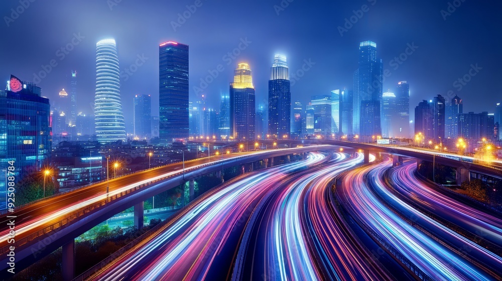 Urban Lightscape: Long Exposure Photography of a Bustling City at Night Urban Lightscape: Long Exposure Photography of a Bustling City at Night
