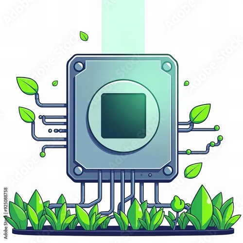 a green camera with a green lens surrounded by plants. photo