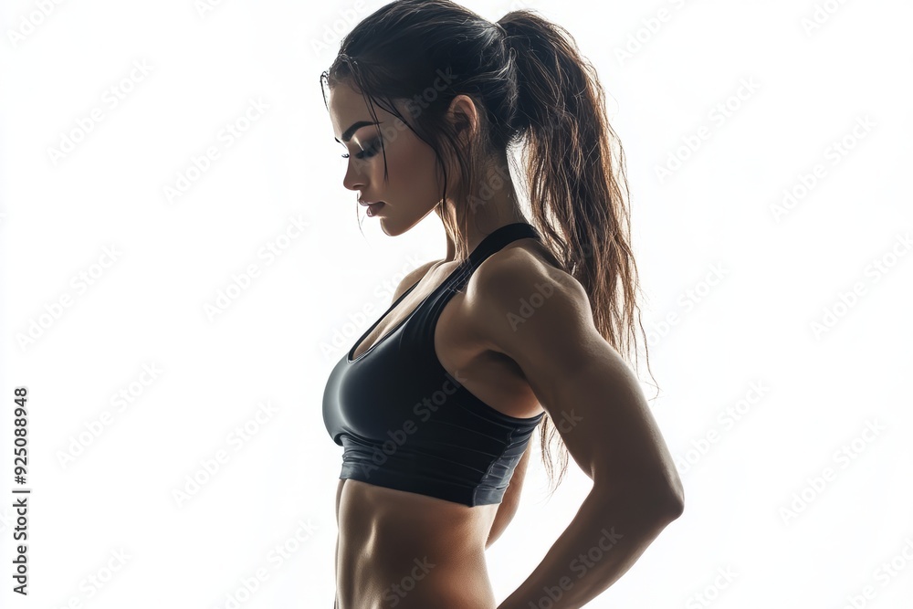 Obraz premium portrait of a young fit female, white background, athletic , fitness, gym