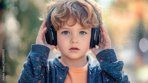 hypersensitive hearing in a child with autism echolalia. copy space for text. photo