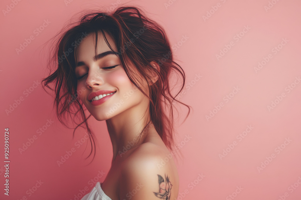 A close up of a woman's face with tattoos and her eyes closed A close up of a woman's face with tattoos and her eyes closed