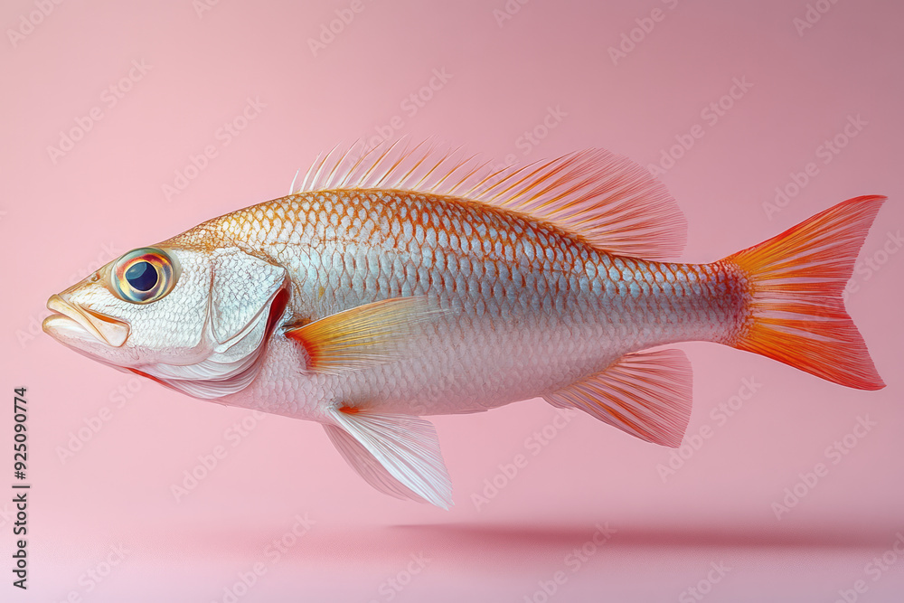 A freshly caught fish, isolated on a pastel pink background, representing the reward of a successful fishing trip,