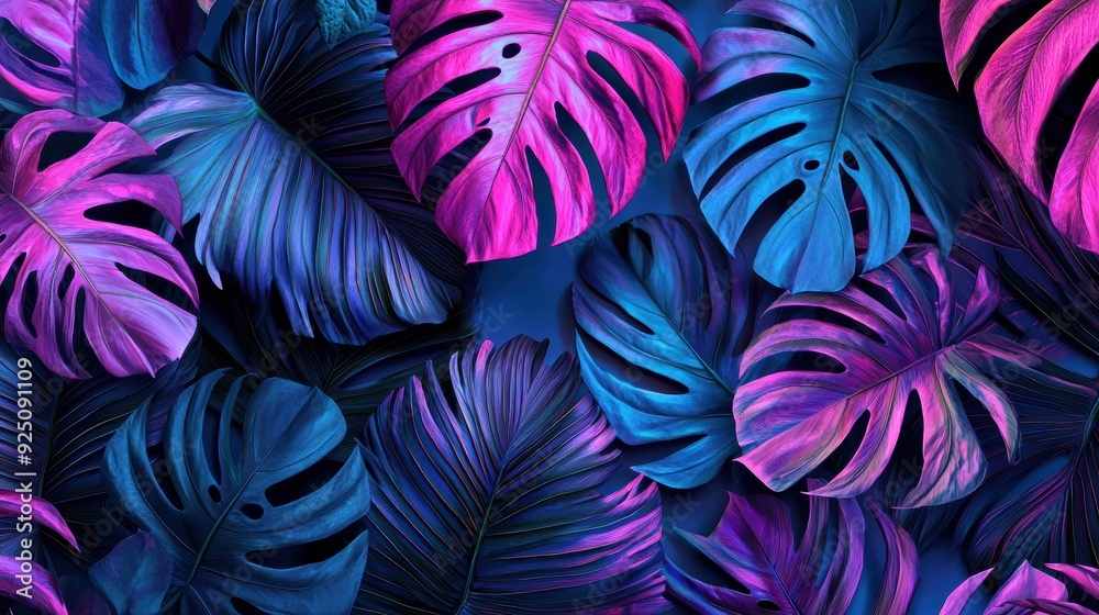 A colorful image of leaves with blue and pink hues A colorful image of leaves with blue and pink hues
