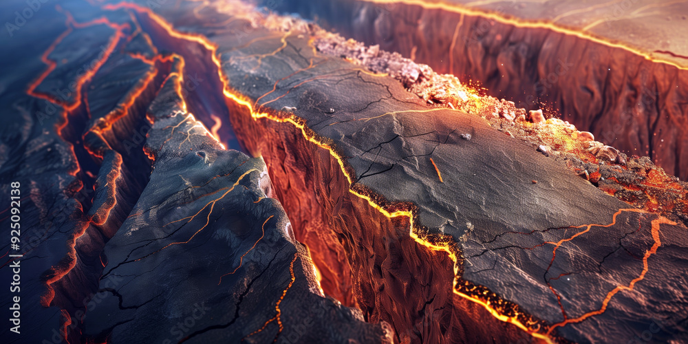 Φωτογραφία Illustration of tectonic plates shifting, with a fault line and Earth's layers highlighted, demonstrating the process of continental drift and seismic activity