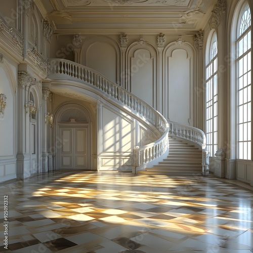 White Marble Staircase In Grand Hallway