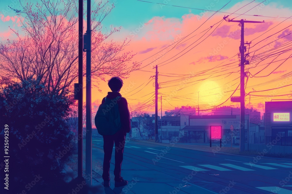 illustration of a person traveling in Japan illustration of a person traveling in Japan