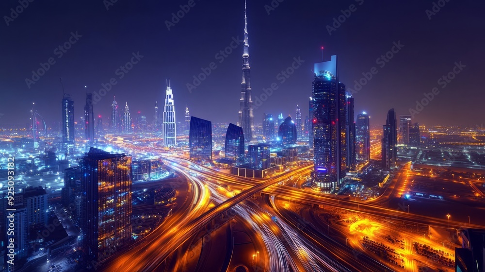 Neon Metropolis: Futuristic Towers and Light Trails in a Bustling Cityscape Neon Metropolis: Futuristic Towers and Light Trails in a Bustling Cityscape
