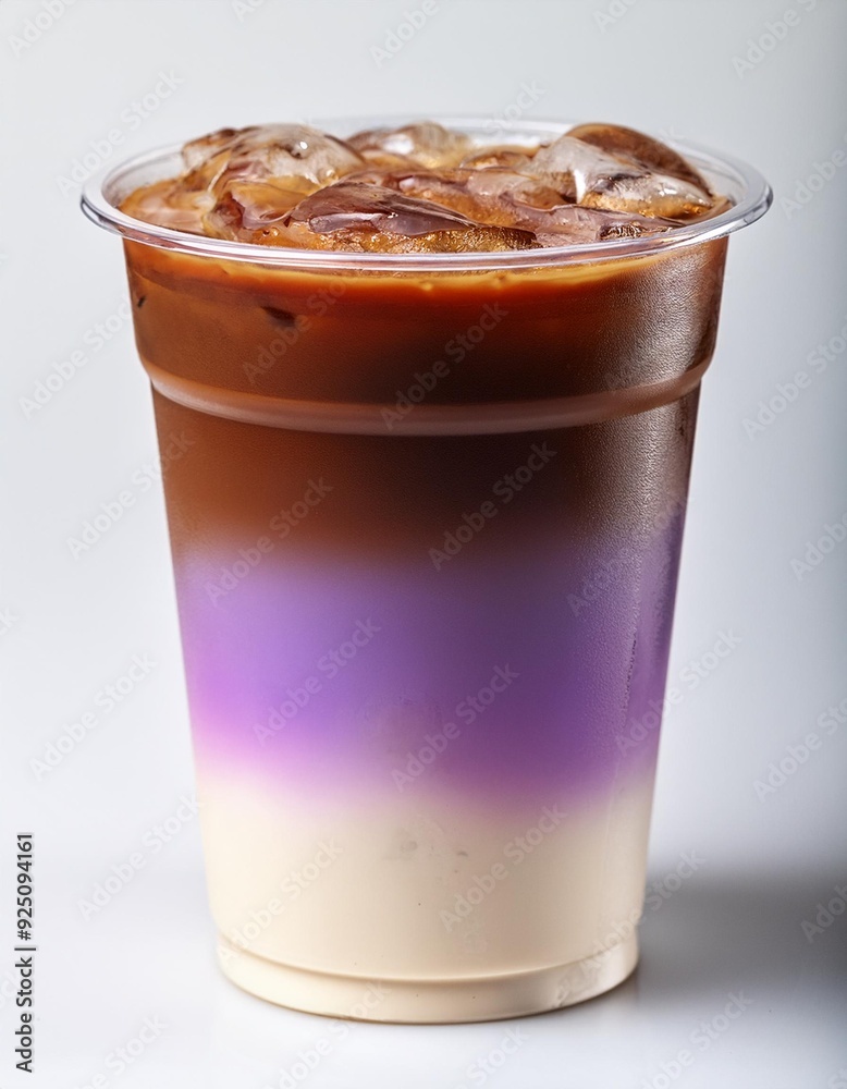 ice drink layered purple latte in plastic cup ice drink layered purple latte in plastic cup