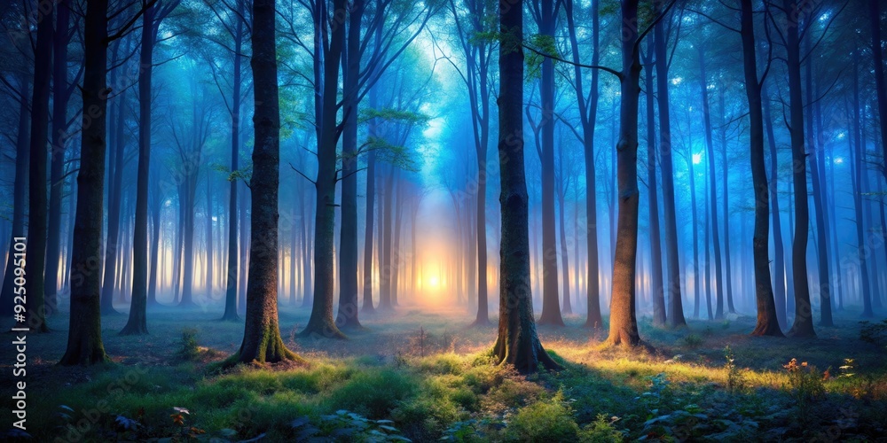 Obraz premium Mysterious forest at twilight with subtle whispers in the air, mysterious, forest, twilight, whispers, nature, eerie