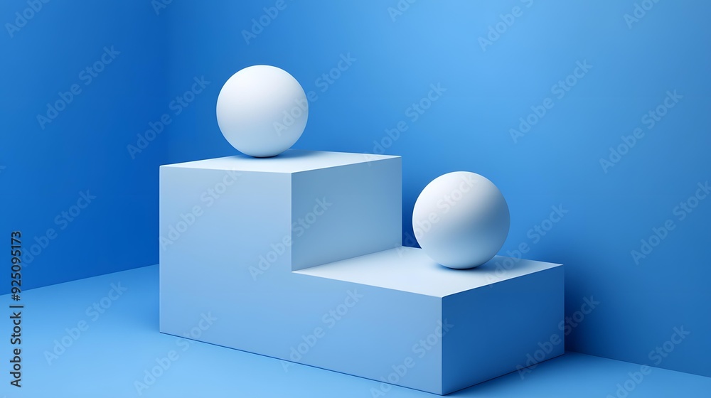 Abstract Minimalist 3D Render with White Spheres and Blue Background Abstract Minimalist 3D Render with White Spheres and Blue Background