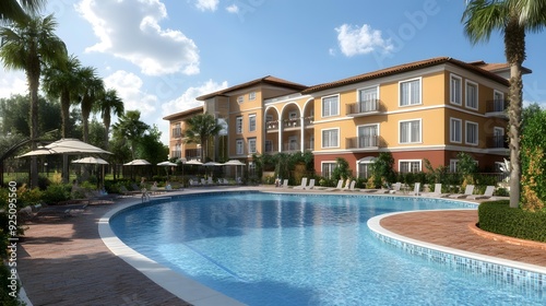 Luxury Resort Swimming Pool With Palm Trees