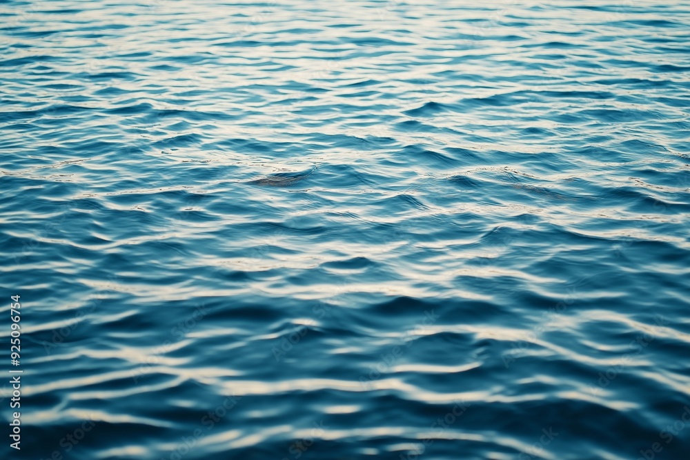 Fototapeta premium Calm waves ripple across the open sea, capturing the tranquility and vastness of the ocean's surface under soft light.