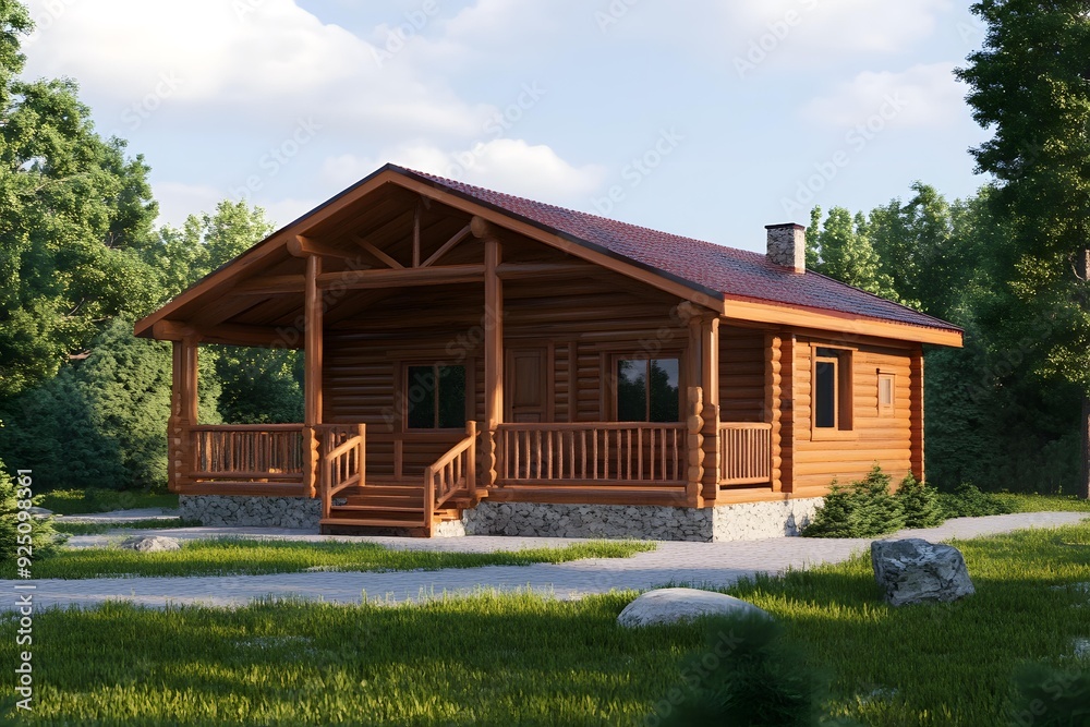 Wooden Cabin House in Forest Landscape Wooden Cabin House in Forest Landscape