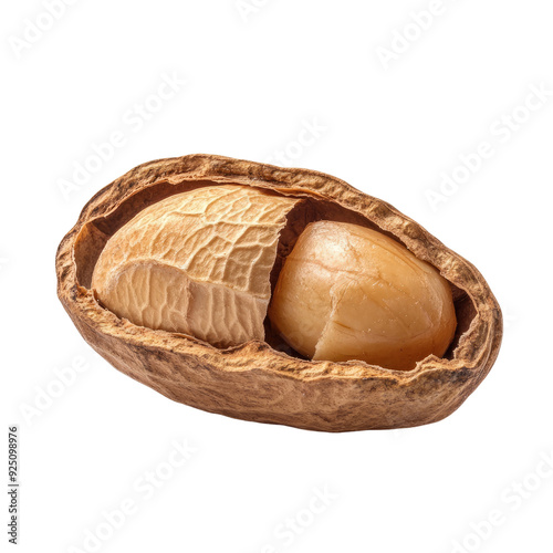 Peanut unhusk half peeled and roasted on alpha, transparent isolated on white background PNG, cut out file clapping path photo