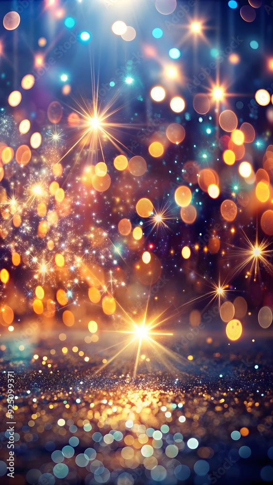 Naklejka premium Christmas and New Year holidays background with bokeh lights and stars