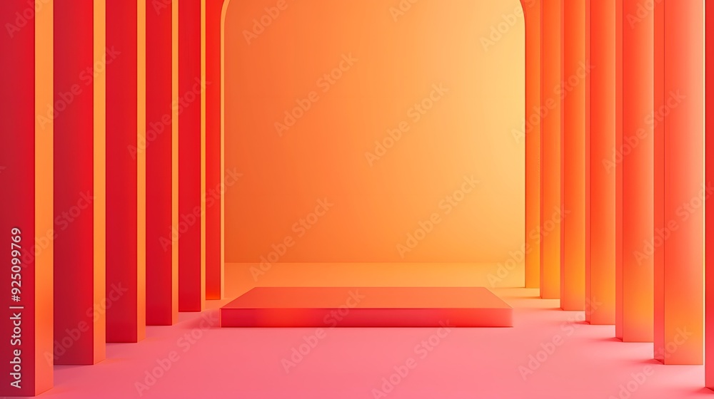Abstract Orange and Red Minimalist 3D Background With Platform Abstract Orange and Red Minimalist 3D Background With Platform